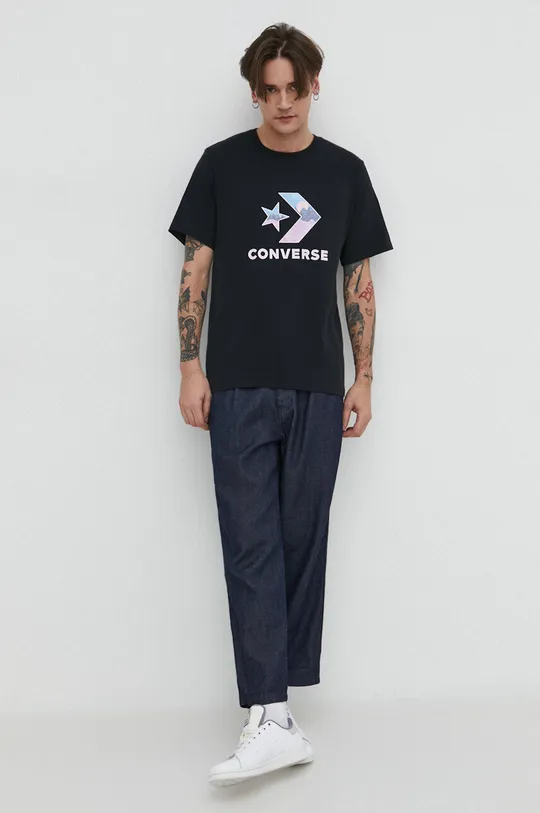 Βαμβακερό μπλουζάκι Converse μαύρο