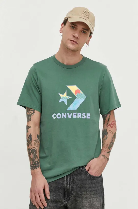 зелёный Хлопковая футболка Converse Мужской