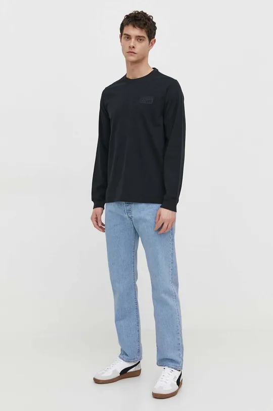 Bavlnené tričko s dlhým rukávom Converse čierna