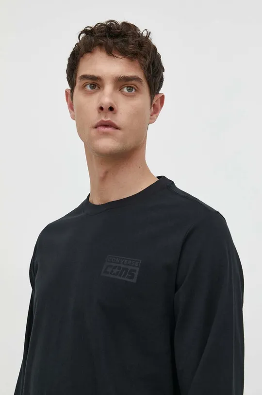 črna Bombažna majica z dolgimi rokavi Converse