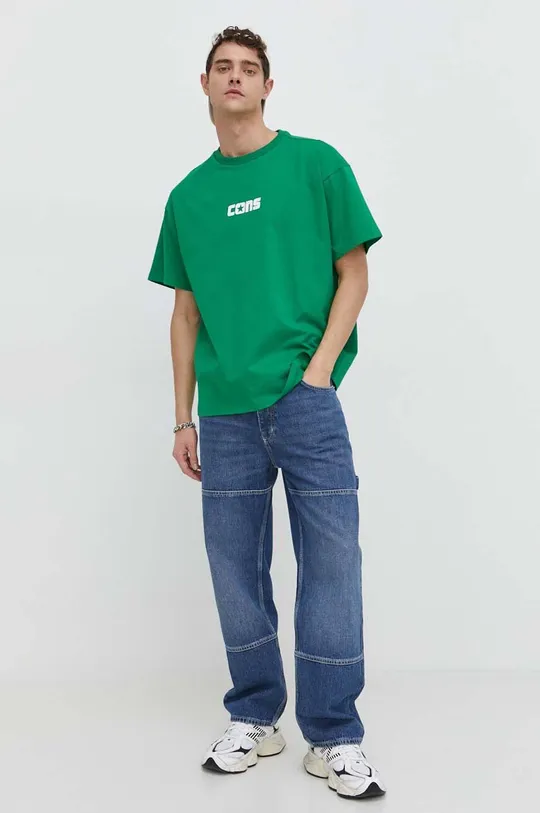 Bombažna kratka majica Converse zelena