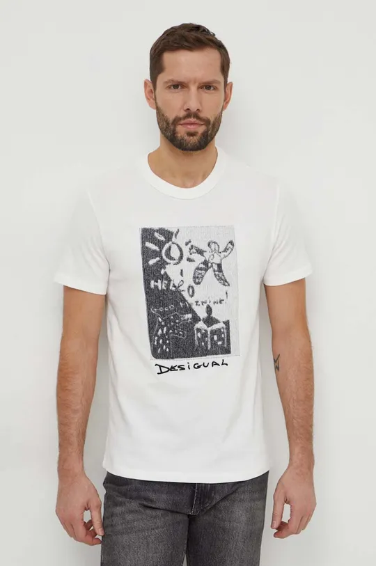 beżowy Desigual t-shirt bawełniany TORN
