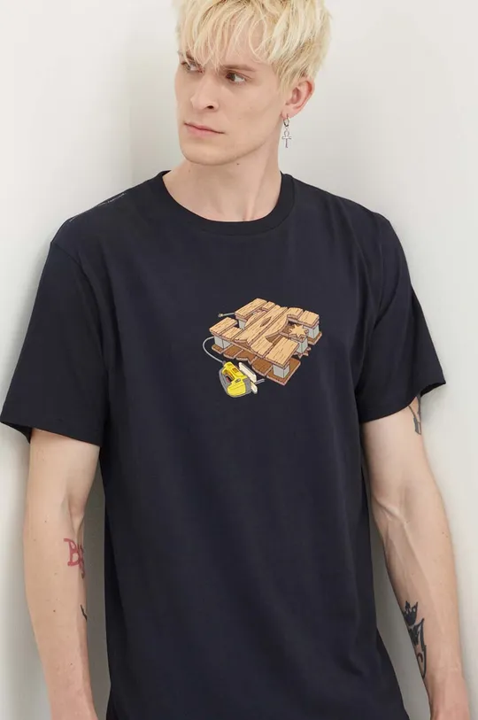 granatowy DC t-shirt bawełniany Handmade Męski
