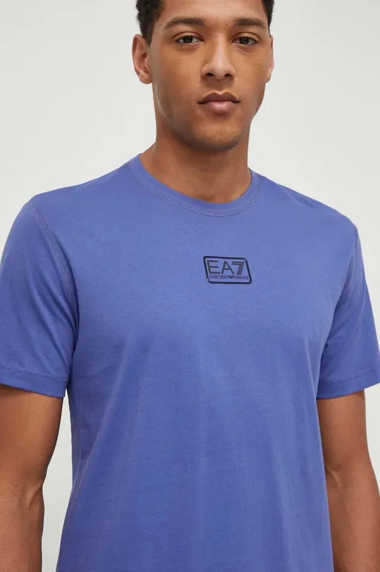 μπλε Βαμβακερό μπλουζάκι EA7 Emporio Armani Ανδρικά