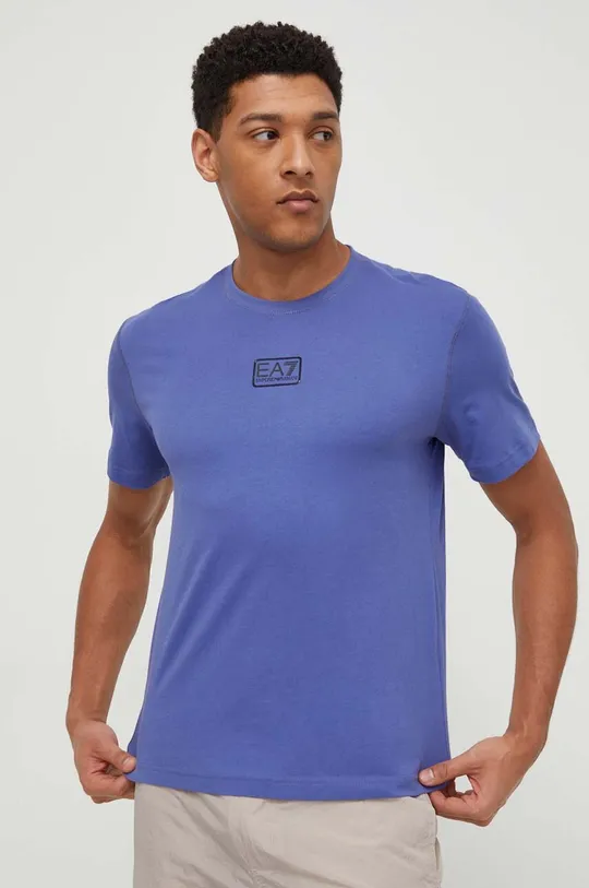 блакитний Бавовняна футболка EA7 Emporio Armani