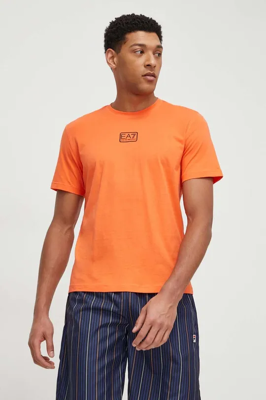 оранжевый Хлопковая футболка EA7 Emporio Armani Мужской
