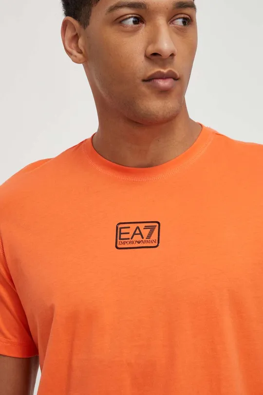 oranžna Bombažna kratka majica EA7 Emporio Armani