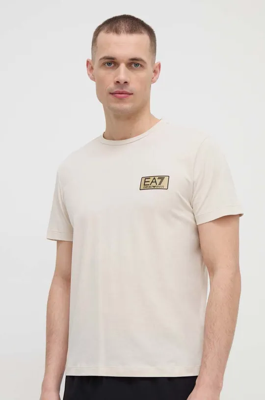 beżowy EA7 Emporio Armani t-shirt bawełniany Męski