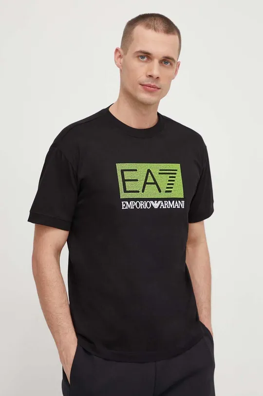 črna Bombažna kratka majica EA7 Emporio Armani Moški