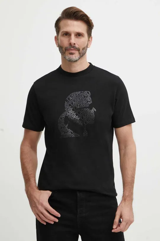 чорний Бавовняна футболка Karl Lagerfeld Чоловічий