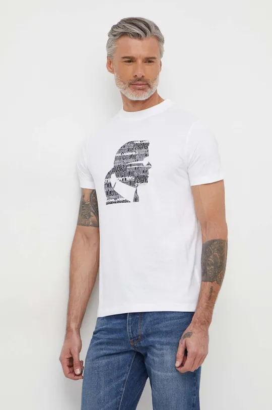 beżowy Karl Lagerfeld t-shirt bawełniany Męski