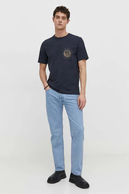 Bombažna kratka majica Marc O'Polo mornarsko modra
