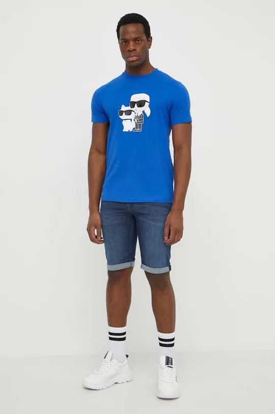 Bavlnené tričko Karl Lagerfeld modrá