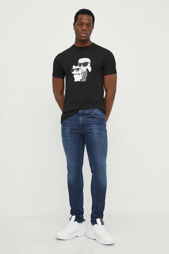 Karl Lagerfeld pamut póló fekete