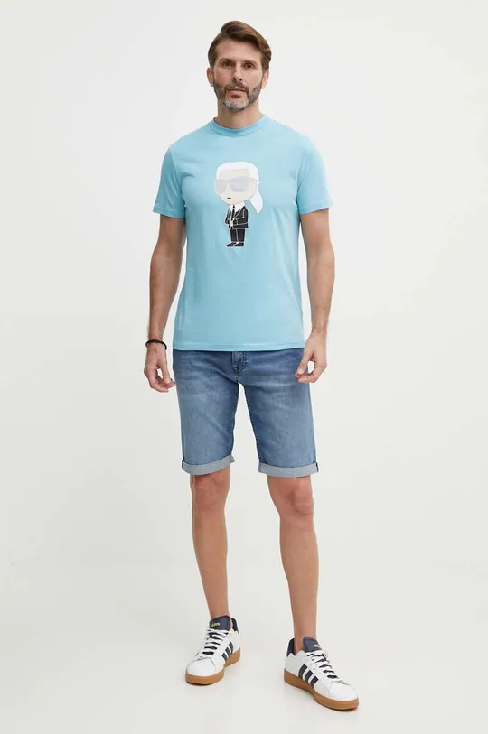 Bombažna kratka majica Karl Lagerfeld modra