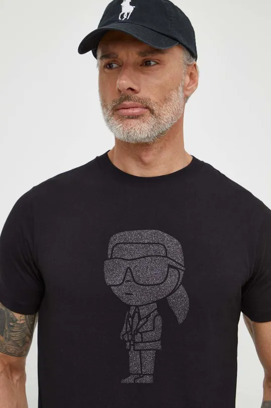 чёрный Хлопковая футболка Karl Lagerfeld Мужской