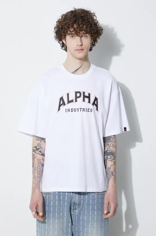 biały Alpha Industries t-shirt bawełniany College Męski