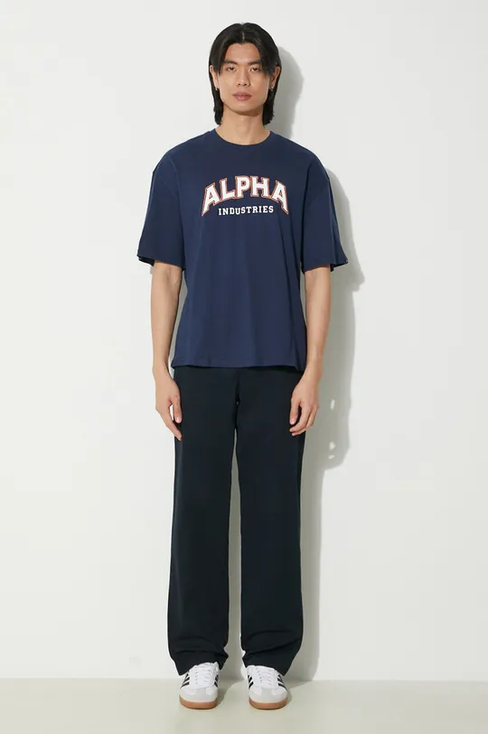 Βαμβακερό μπλουζάκι Alpha Industries College σκούρο μπλε
