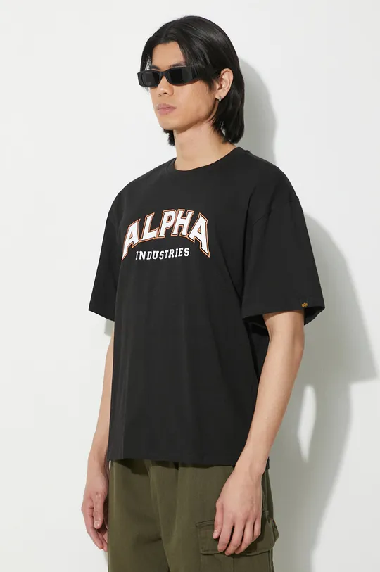 μαύρο Βαμβακερό μπλουζάκι Alpha Industries College