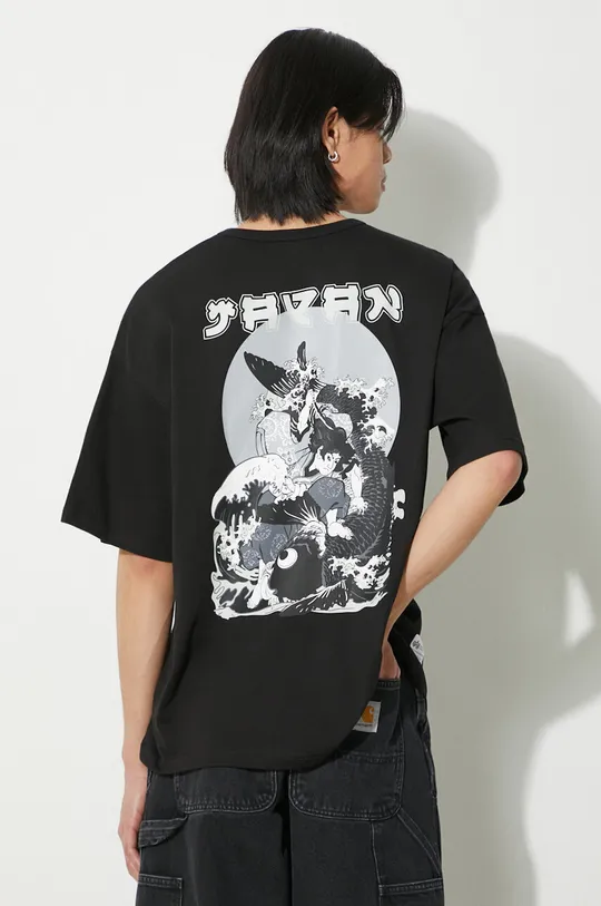 čierna Bavlnené tričko Alpha Industries Japan Wave Warrior Pánsky