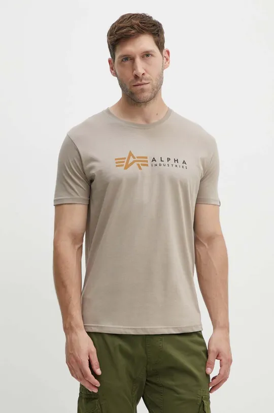 béžová Bavlněné tričko Alpha Industries Label Pánský