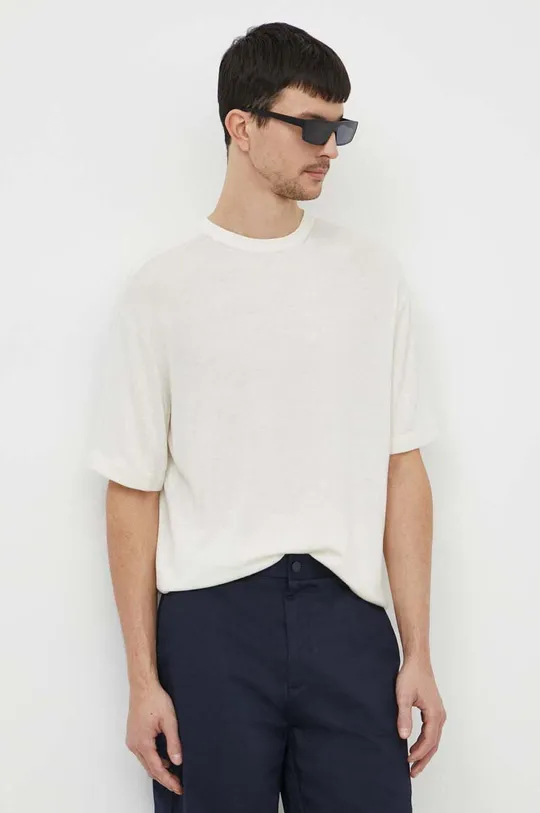 bézs Calvin Klein póló selyemkeverékből