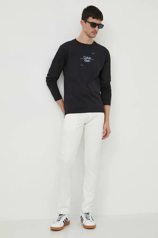 Βαμβακερή μπλούζα με μακριά μανίκια Calvin Klein μαύρο