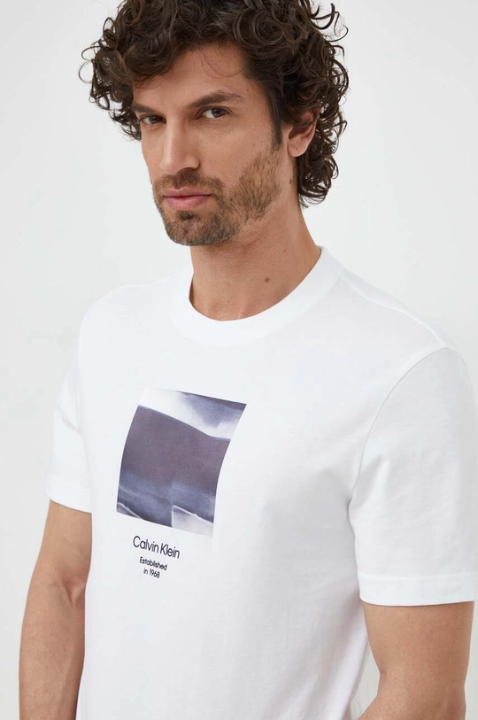 beżowy Calvin Klein t-shirt bawełniany Męski