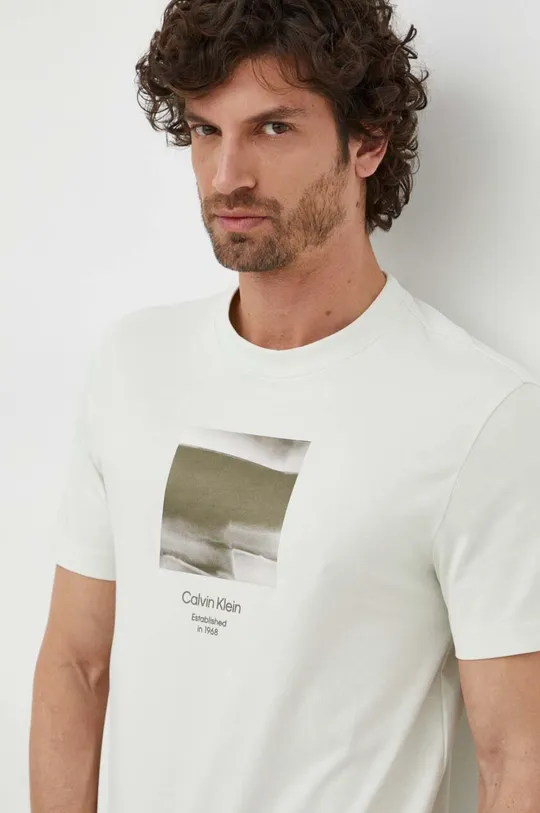 πράσινο Βαμβακερό μπλουζάκι Calvin Klein Ανδρικά
