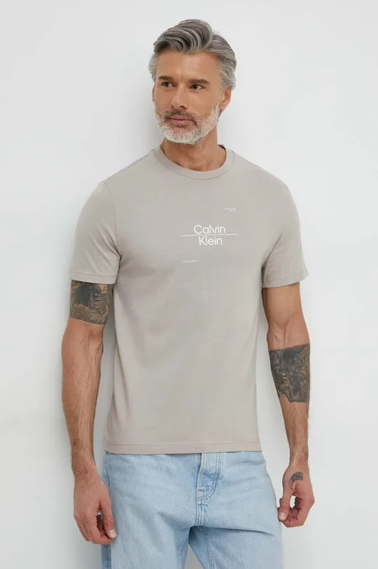 sivá Bavlnené tričko Calvin Klein Pánsky