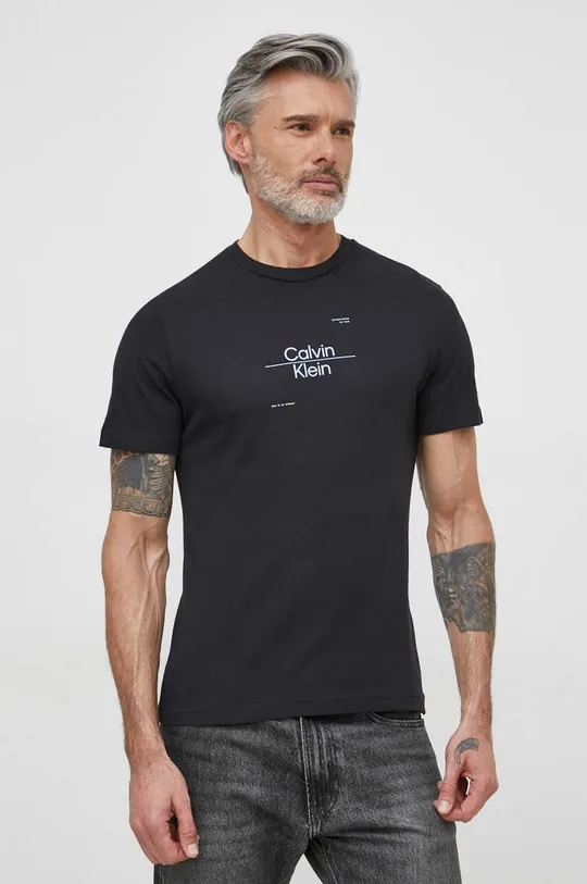 čierna Bavlnené tričko Calvin Klein Pánsky
