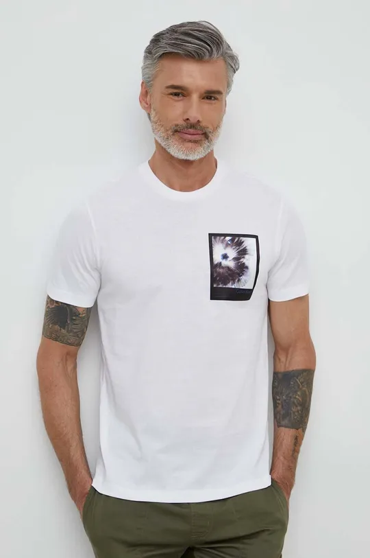 λευκό Βαμβακερό μπλουζάκι Calvin Klein Ανδρικά