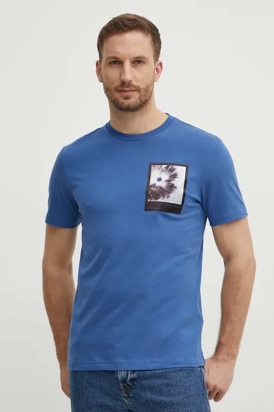 niebieski Calvin Klein t-shirt bawełniany