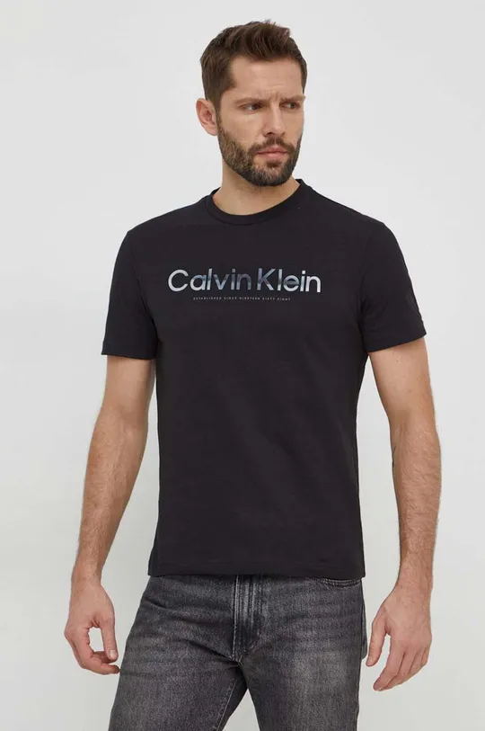 čierna Bavlnené tričko Calvin Klein Pánsky