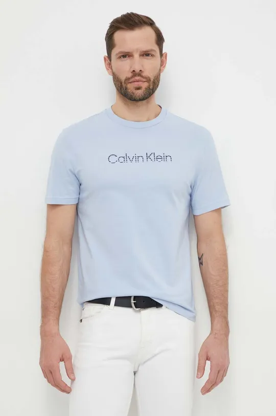 μπλε Βαμβακερό μπλουζάκι Calvin Klein Ανδρικά