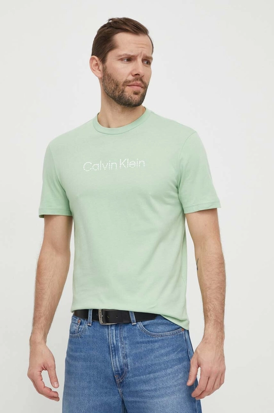 πράσινο Βαμβακερό μπλουζάκι Calvin Klein Ανδρικά