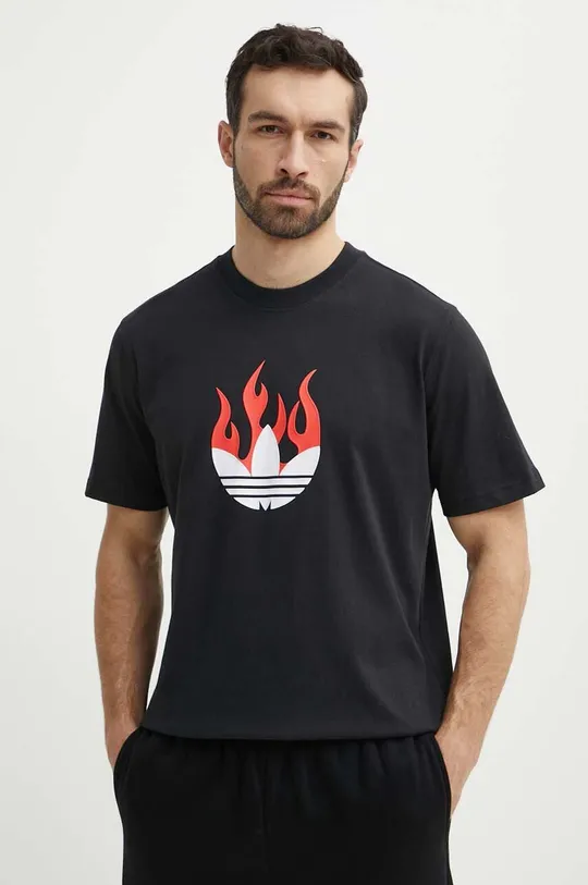 μαύρο Βαμβακερό μπλουζάκι adidas Originals Flames Ανδρικά