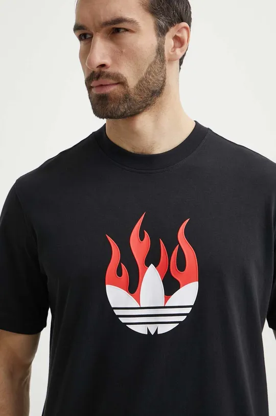 fekete adidas Originals pamut póló Flames