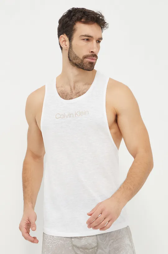 bela Kratka majica s primesjo lanu Calvin Klein Moški