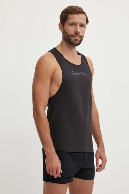 czarny Calvin Klein t-shirt z domieszką lnu Męski