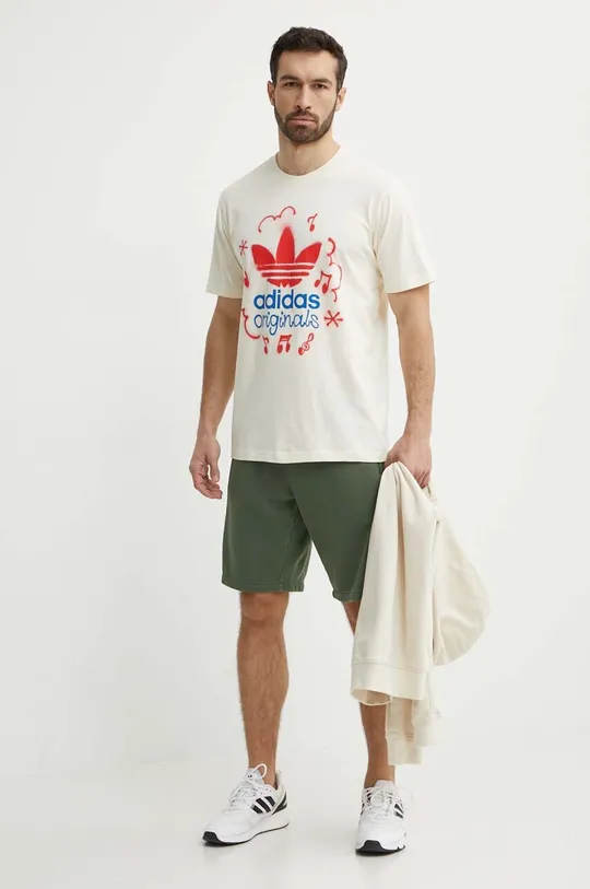 Бавовняна футболка adidas Originals бежевий
