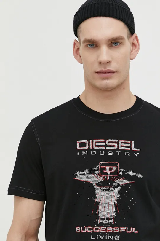 μαύρο Βαμβακερό μπλουζάκι Diesel