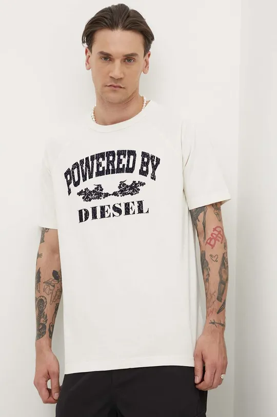 μπεζ Βαμβακερό μπλουζάκι Diesel T-RUST Ανδρικά