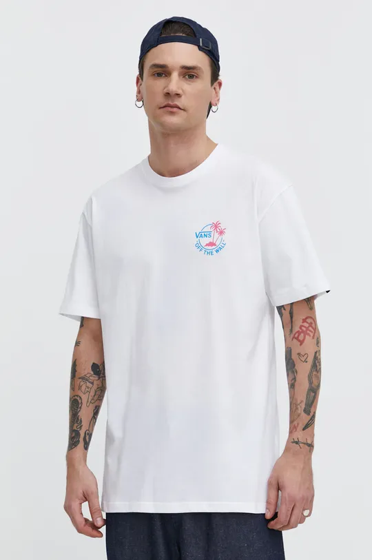 Βαμβακερό μπλουζάκι Vans λευκό