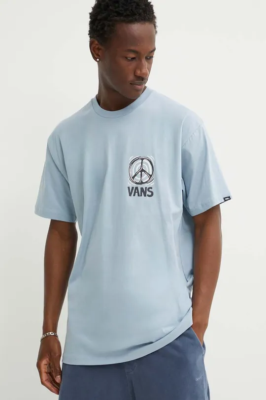 Bombažna kratka majica Vans modra