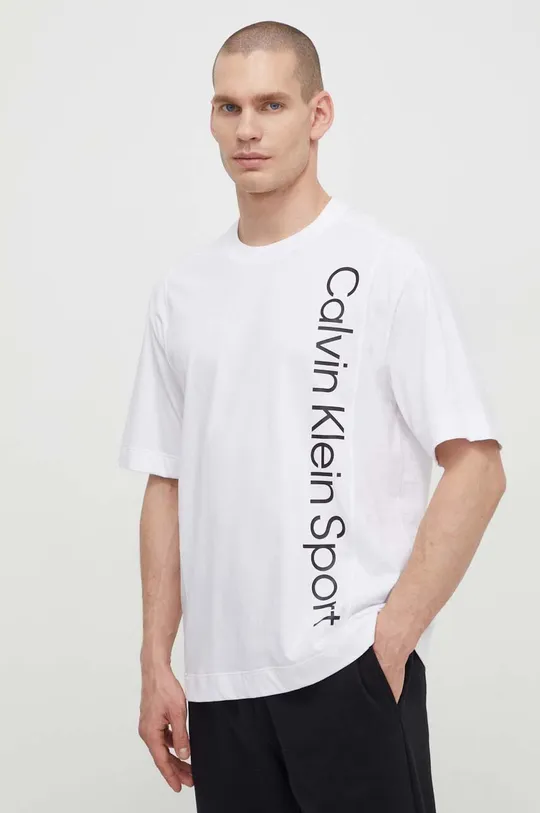 λευκό Βαμβακερό μπλουζάκι Calvin Klein Performance Ανδρικά