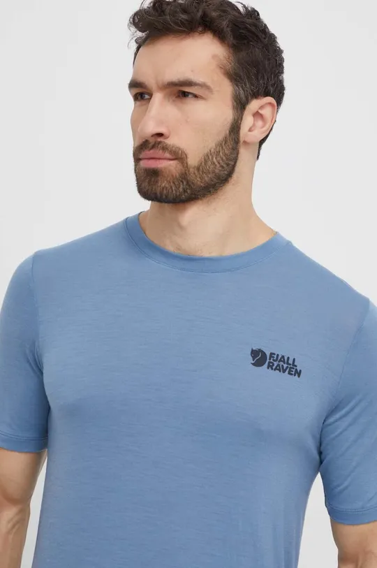 niebieski Fjallraven t-shirt wełniany Abisko Wool Logo Męski