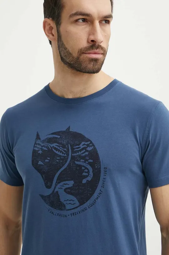 modra Bombažna kratka majica Fjallraven Arctic Fox T-shirt Moški