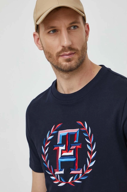 tmavomodrá Bavlnené tričko Tommy Hilfiger