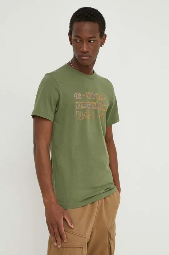 πράσινο Βαμβακερό μπλουζάκι G-Star Raw